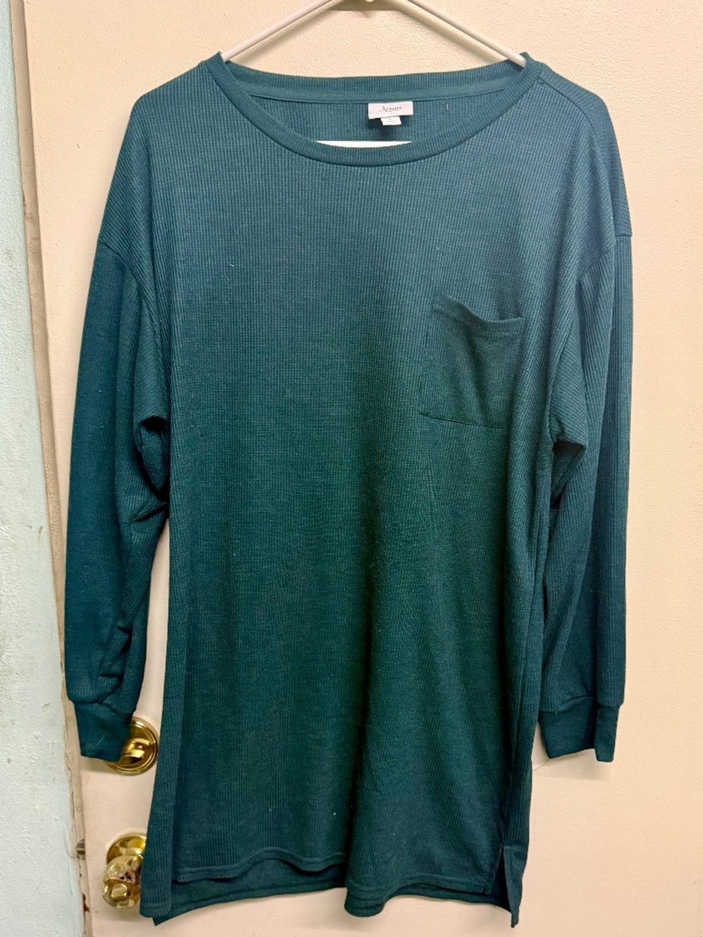 Jenni Forest Green Long Sleeve Top | Front Pocket Casual Shirt